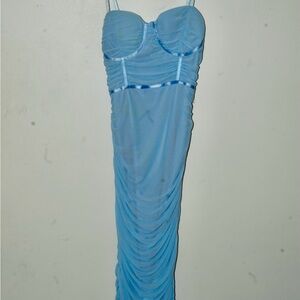 Privy Sky Blue Gathered Maxi Dress